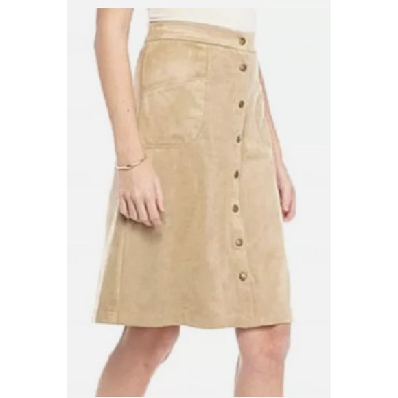 Max Edition Dresses & Skirts - Max Edition Faux Suede Camel  Skirt Tan sz L Button Front Boho NEW